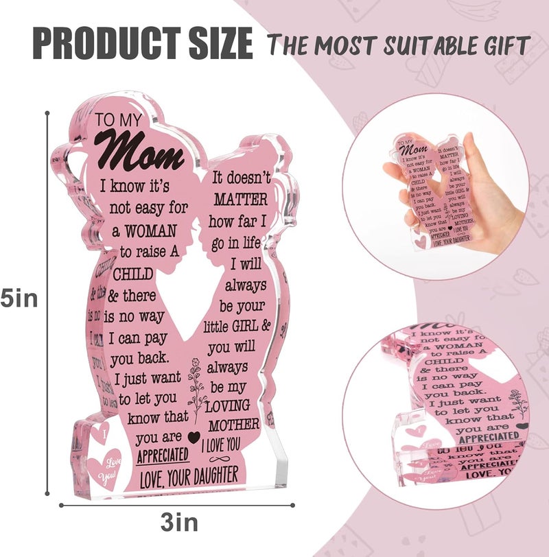 LuoHere Mom Gifts Valentines Birthday Gifts from Daughter, Mom Birthday Gift Ideas Cool I Love Mom Best Mom Ever Gifts New Mom Single Mom Christmas 2025 Mother's Day Easter Gift Acrylic Plaque Sign - Image 3